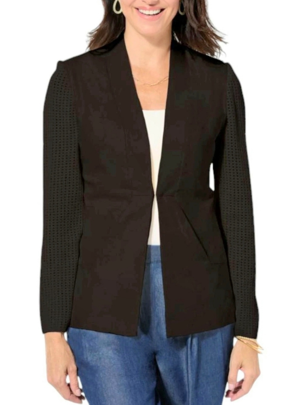 NWT Grey Jhoan Sebastian Gray Crochet Sleeve Blazer Black Jacket Mesh Sleeve 2X